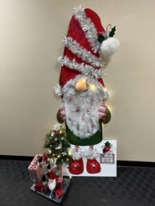 A Christmas gnome set up in the office of Donahue & Associates LLC in Grafton, WI.